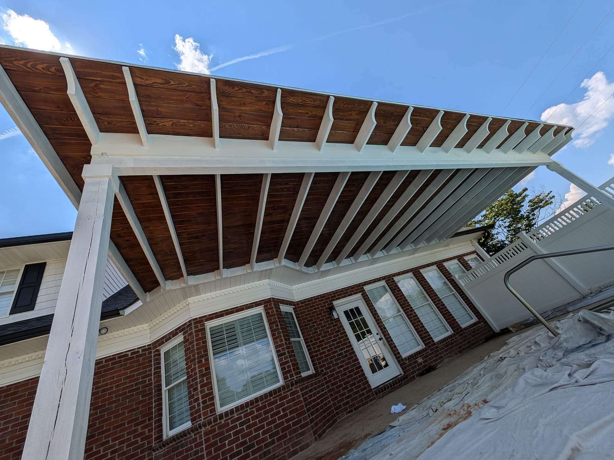 Freshly finished patio cover beams